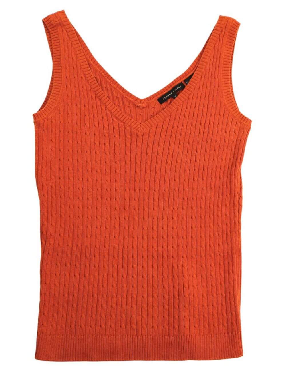 Jeanne Pierre Orange Cable Knit Sweater Tank Top V Neck Cotton Size Small